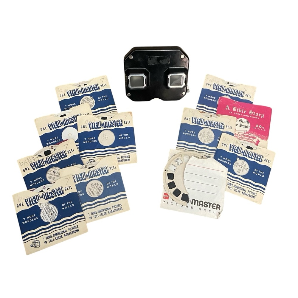 Lot Vintage Bakelite Sawyers View Master Viewer + 11 Reels Tested Works Black